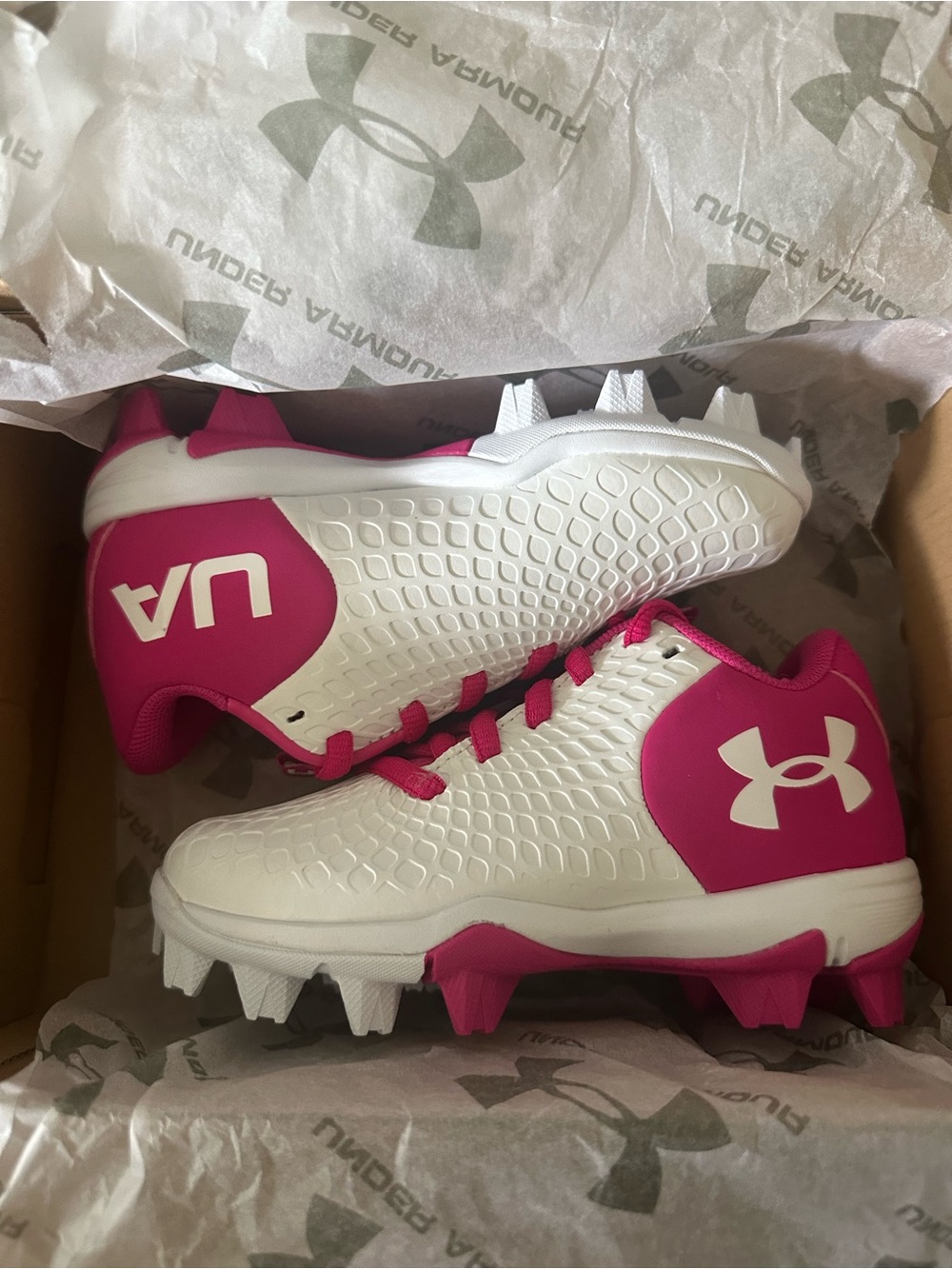 Under Armour Kids' White & Pink Cleats 10T